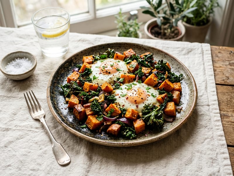 Roasted Sweet Potato and Kale Hash Bake