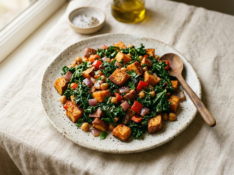 Roasted Sweet Potato And Kale Hash