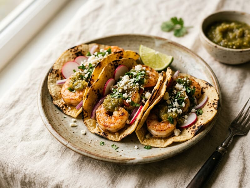 Roasted Tomatillo Shrimp Tacos