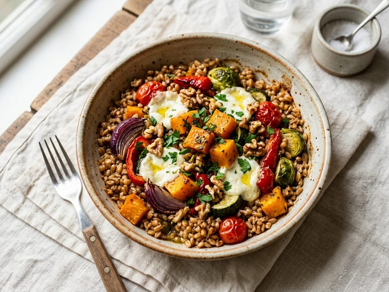 Roasted Vegetable and Goat Cheese Farro