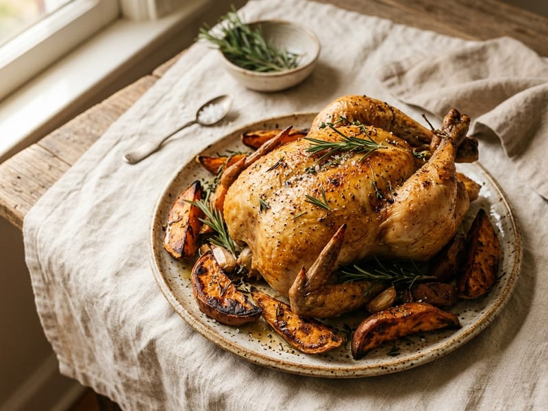Rosemary Roasted Whole Chicken and Sweet Potatoes