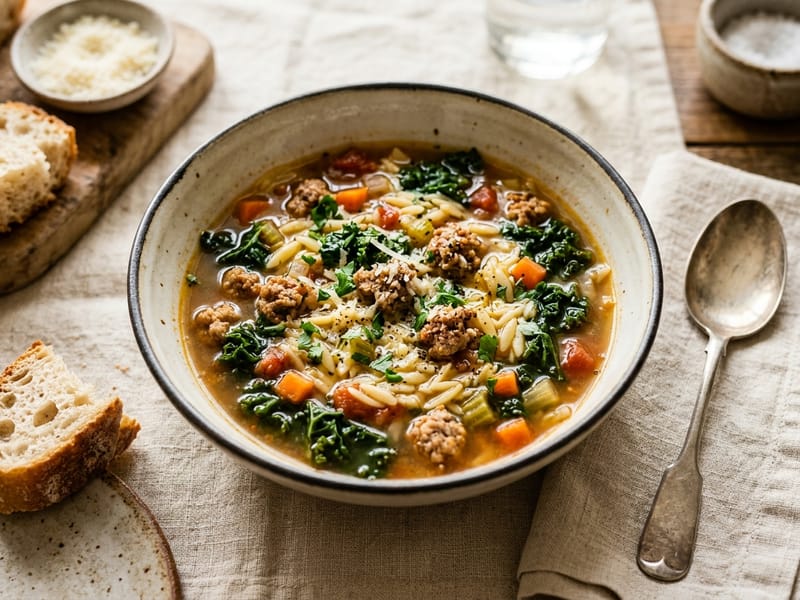 Rustic Italian Sausage and Orzo Soup