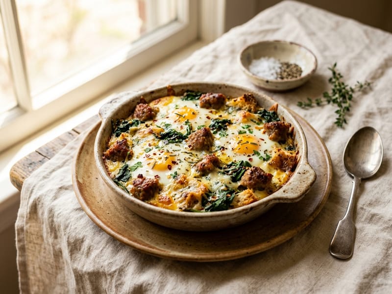 Rustic Italian Sausage and Spinach Brunch Bake