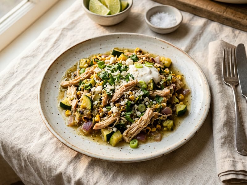 Salsa Verde Chicken and Zucchini Hash