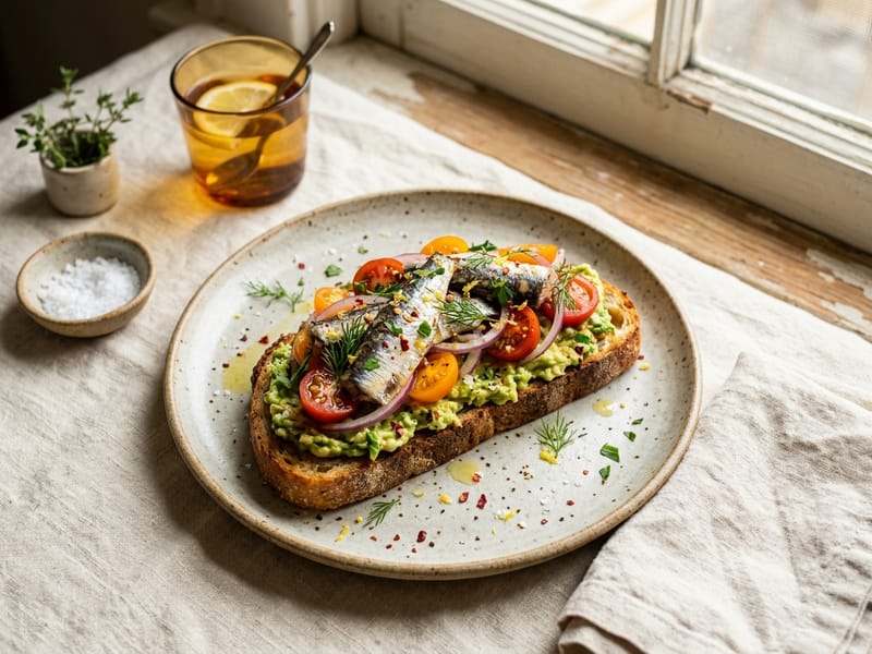 Sardine And Tomato Avocado Toast