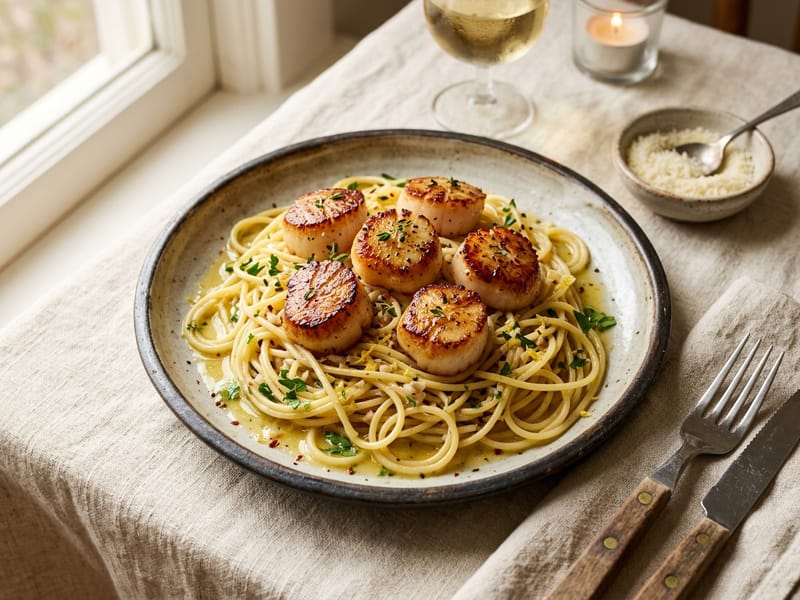 Seared Scallops with Lemon Pasta