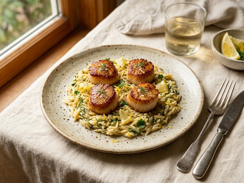 Seared Scallops with Lemon Orzo
