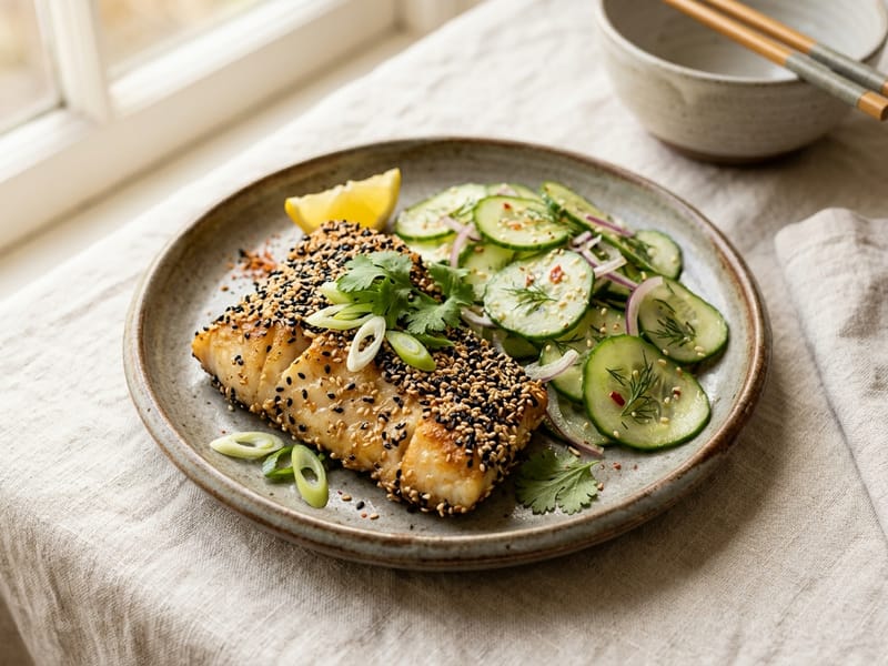 Sesame Crusted Cod With Cucumber Salad