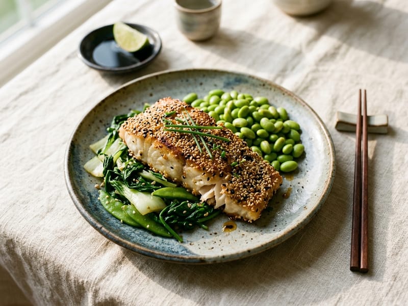 Sesame Crusted Cod with Edamame