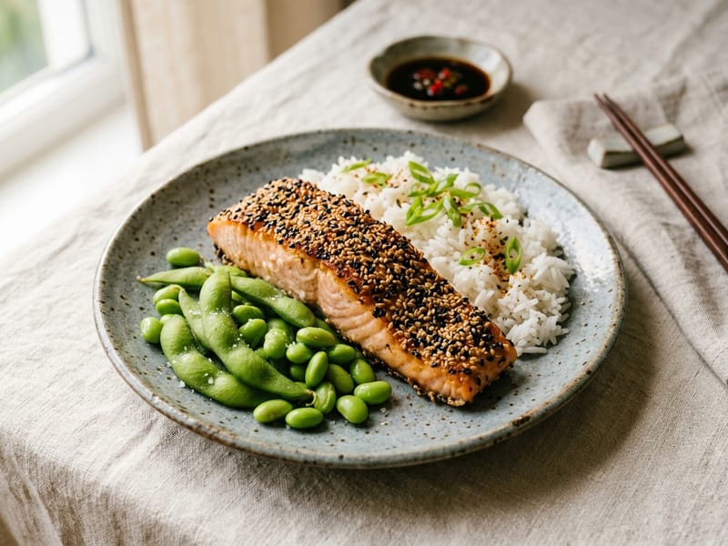 Sesame Crusted Salmon With Edamame