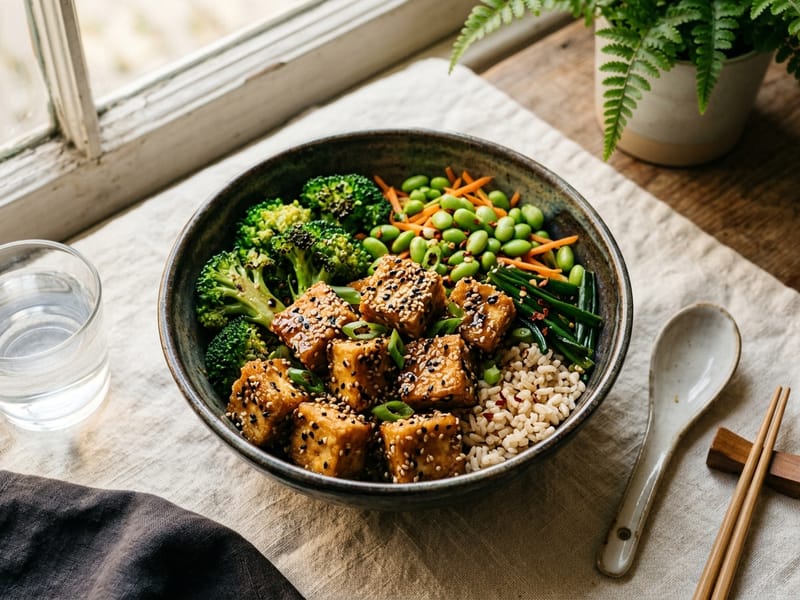 Sesame Crusted Tofu and Broccoli Bowl
