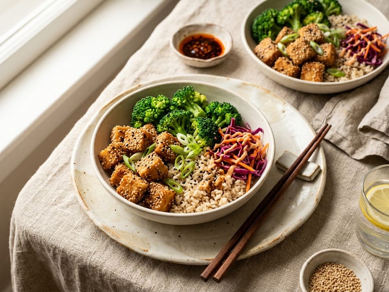 Sesame Crusted Tofu and Broccoli Bowls