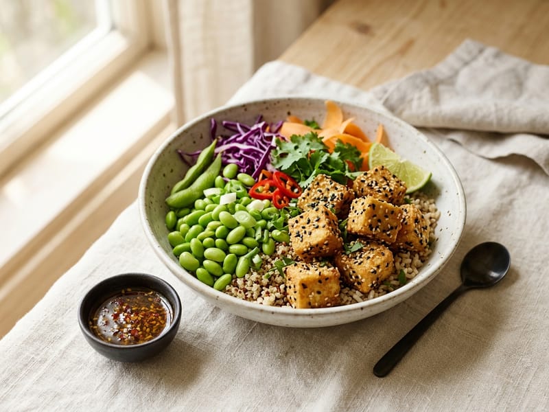 Sesame Crusted Tofu and Edamame Bowls