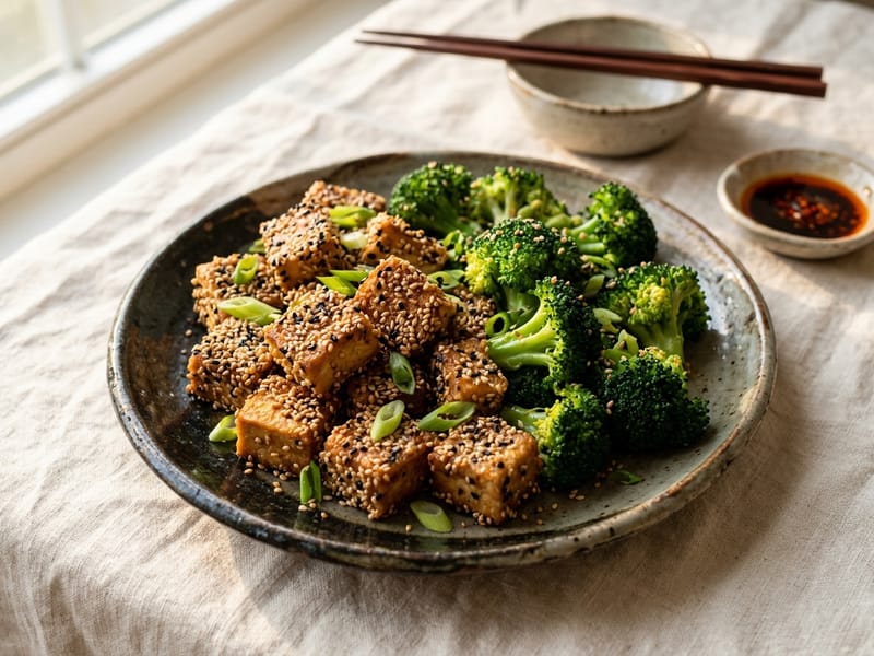 Sesame Crusted Tofu With Broccoli