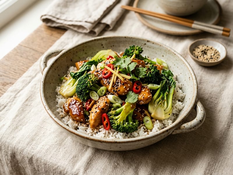 Sesame Ginger Chicken And Rice Bowls