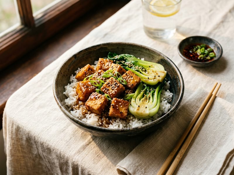 Sesame Tofu And Bok Choy Bowl