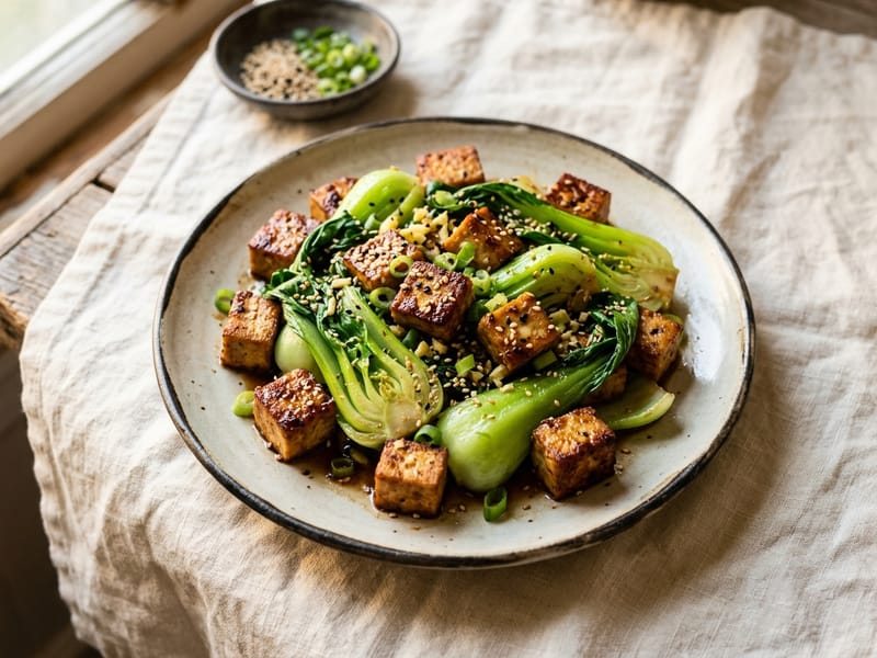 Sesame Tofu and Bok Choy Stir Fry