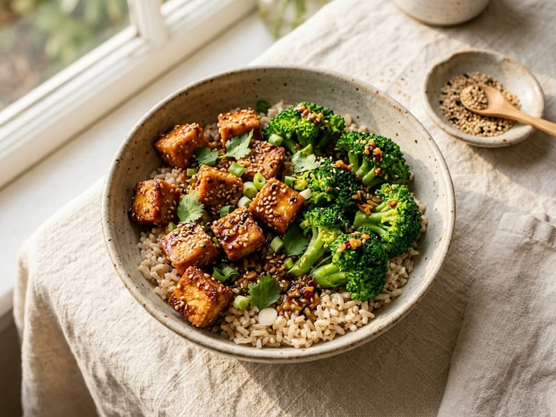 Sesame Tofu and Broccoli Rice Bowl