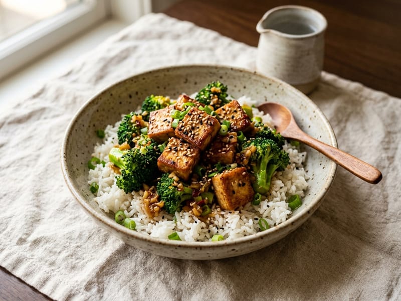 Sesame Tofu And Broccoli Rice Bowls
