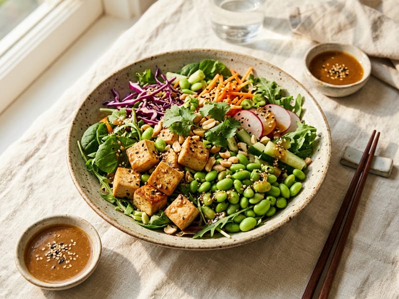 Sesame Tofu And Edamame Crunch Salad