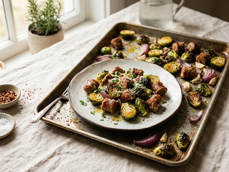 Sheet Pan Italian Sausage And Brussels Sprouts