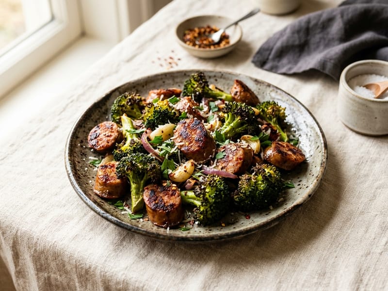 Sheet Pan Sausage and Broccoli Bake