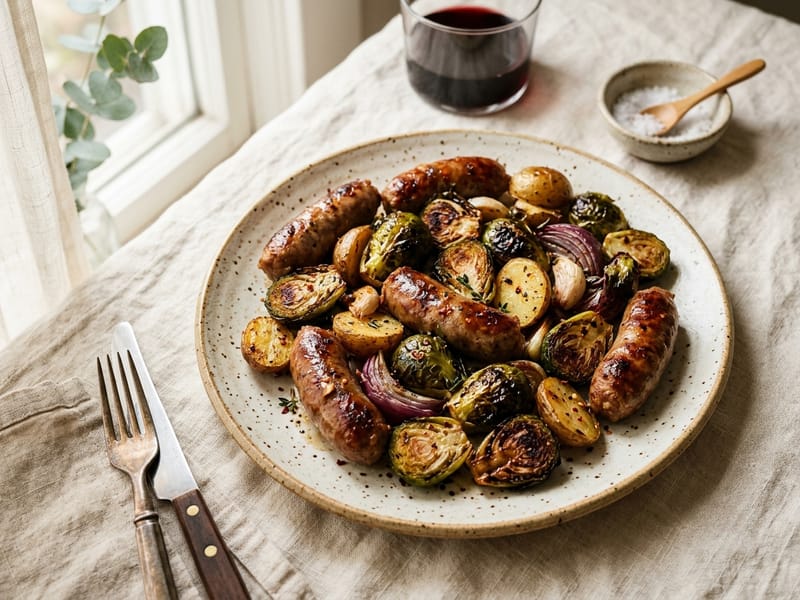 Sheet Pan Sausage And Brussels Sprouts