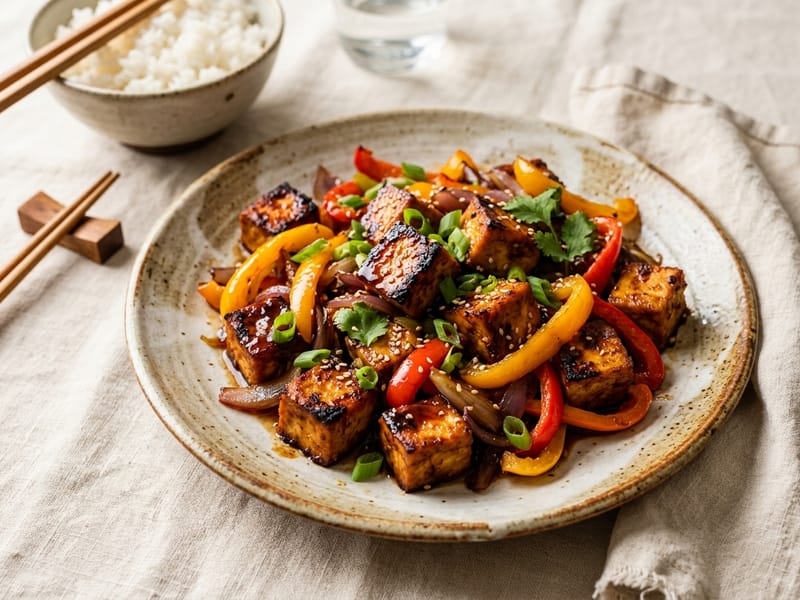 Sheet Pan Teriyaki Tofu and Bell Pepper Bake