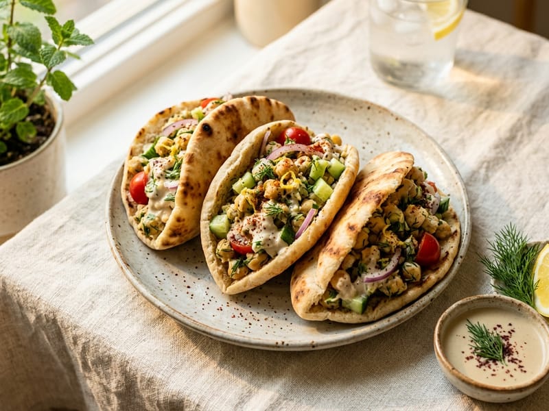 Smashed Chickpea Pitas