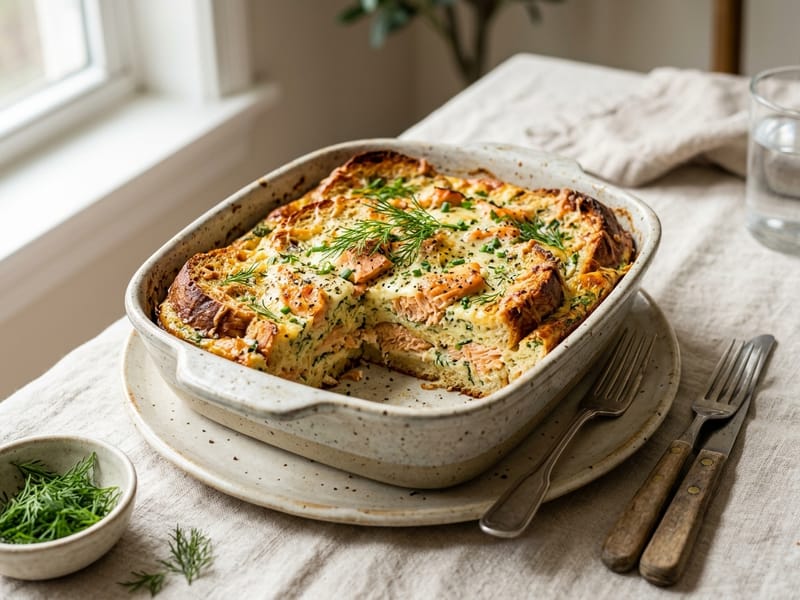 Smoked Salmon and Cream Cheese Strata