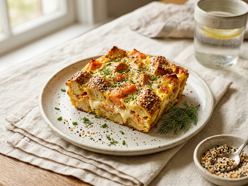 Smoked Salmon And Everything Bagel Strata