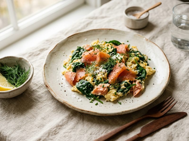 Smoked Salmon and Spinach Egg Scramble