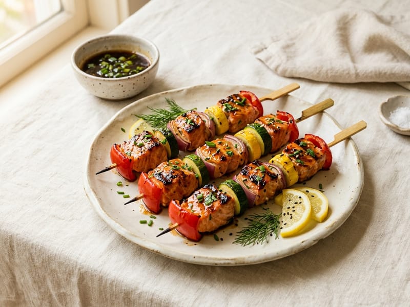 Smoked Salmon And Vegetable Skewers