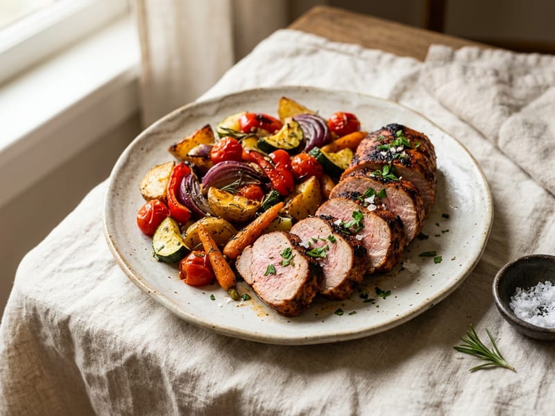 Spanish Pork Tenderloin With Roasted Vegetables