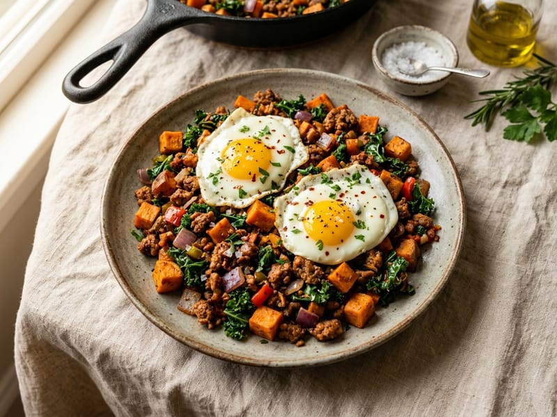 Spiced Ground Pork Breakfast Skillet