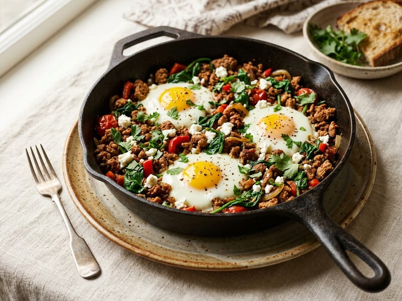 Spiced Ground Turkey and Spinach Breakfast Skillet