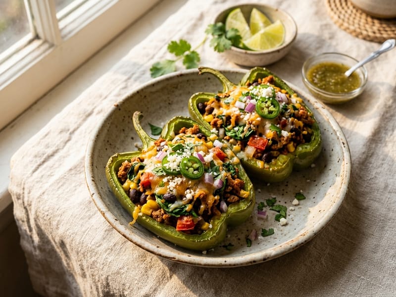 Spiced Ground Turkey and Spinach Stuffed Peppers
