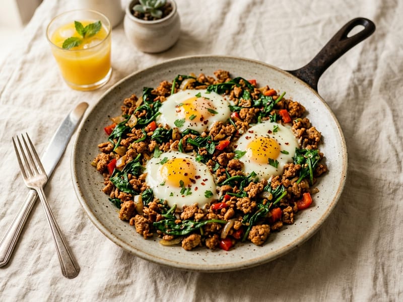 Spiced Turkey and Spinach Breakfast Skillet