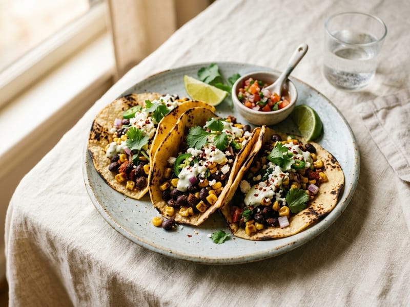 Spicy Black Bean and Corn Tacos