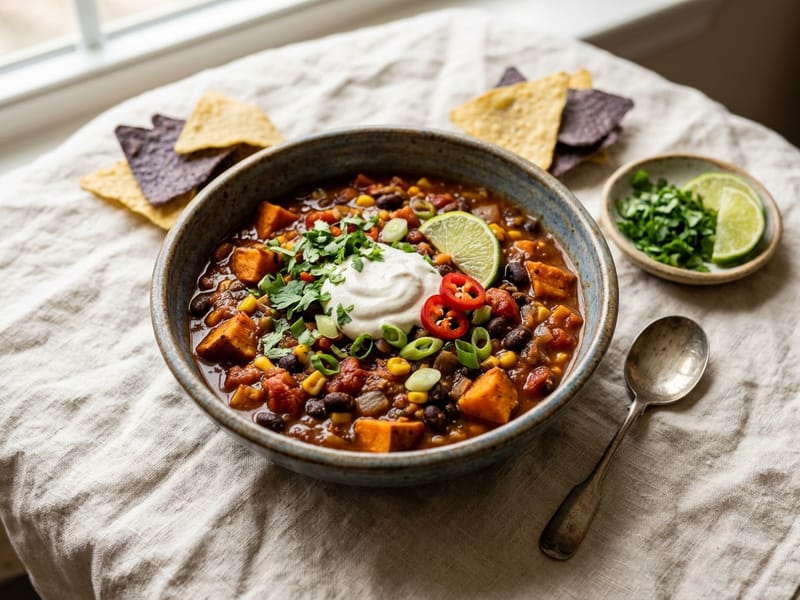 Spicy Black Bean And Sweet Potato Chili