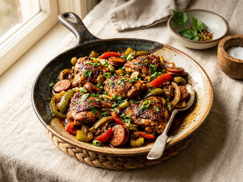 Spicy Cajun Chicken And Sausage Skillet