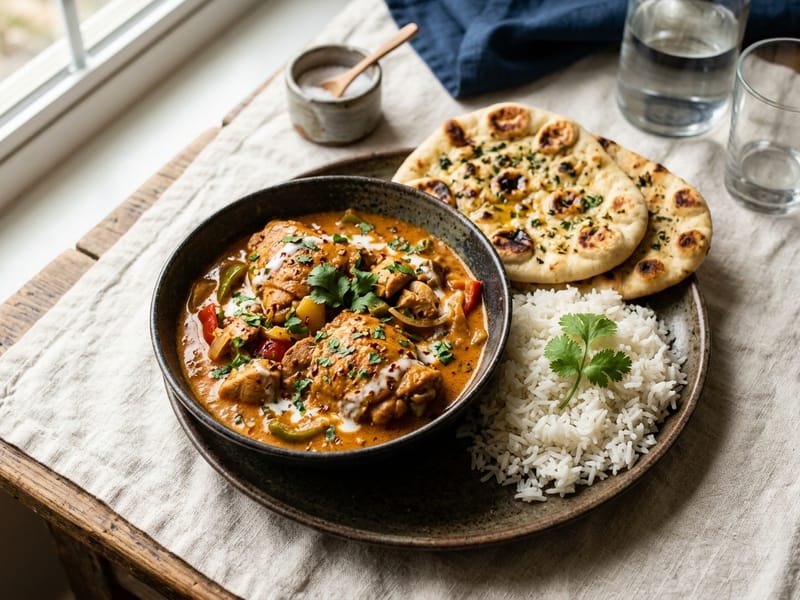 Spicy Coconut Chicken Curry with Naan