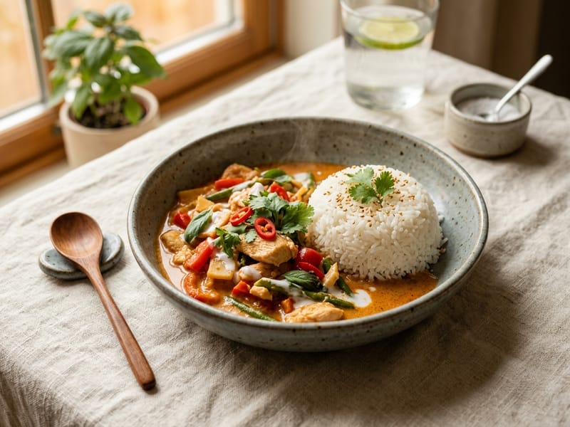 Spicy Coconut Chicken Curry With Rice