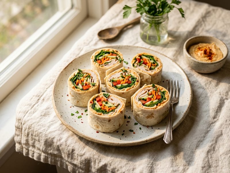 Spicy Deli Turkey And Hummus Rollups