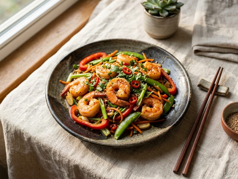 Spicy Garlic Ginger Shrimp Stir Fry