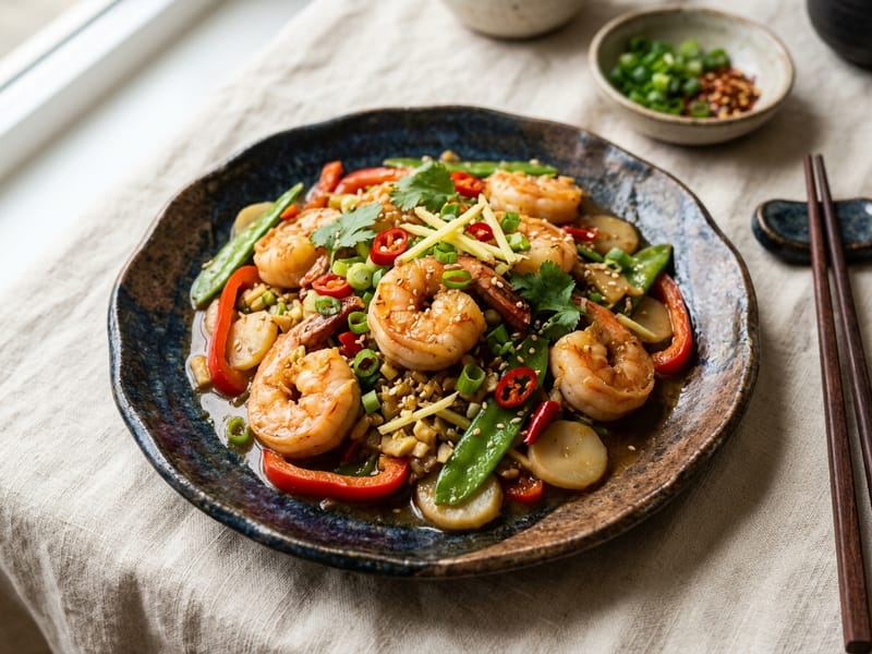 Spicy Ginger Garlic Shrimp Stir Fry