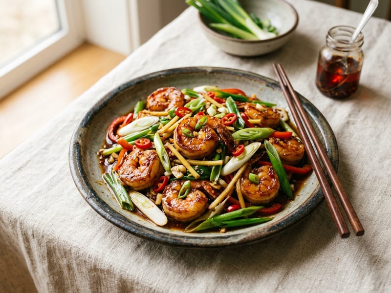 Spicy Ginger Scallion Shrimp Stir Fry