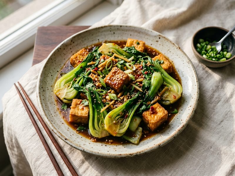Spicy Ginger Tofu and Bok Choy Stir Fry