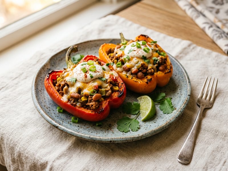 Spicy Ground Turkey and Green Chile Stuffed Peppers