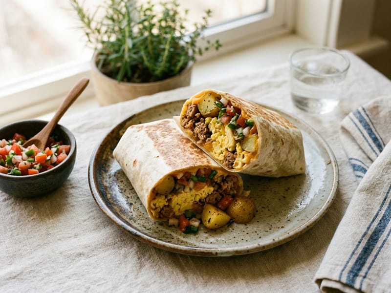 Spicy Sausage And Potato Breakfast Burritos